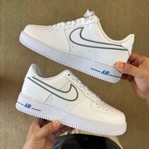 Men’s Nike Air Force 1 Low Sneakers- White/White Cool Grey Photo Blue IB7677-100